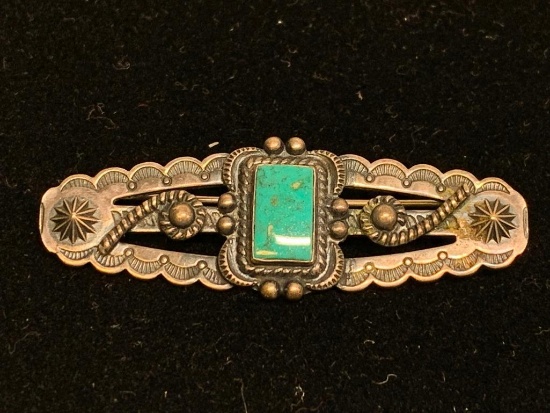 Turquoise & Sterling Silver Brooch. This is 2.25" Long Weight 10g