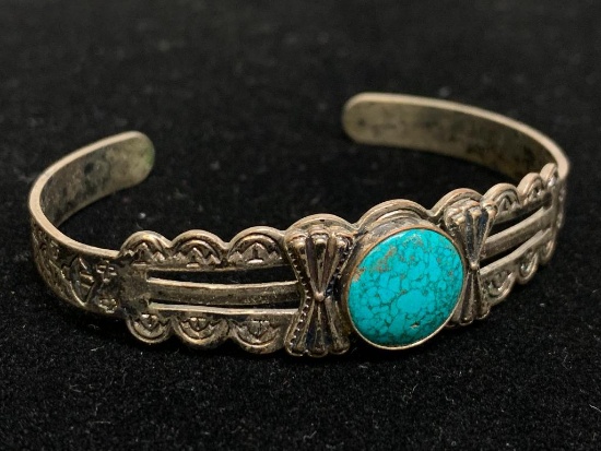 Turquoise Tone & Metal Cuff Bracelet. Not Marked Sterling