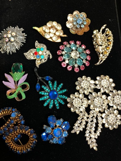 Group of Rhinstone Brooches.