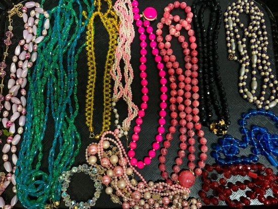 Large Lot of Misc Beaded & Crystal Necklaces