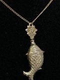 Vintage Fish Perfume Bottle Necklace. Not Marked Sterling