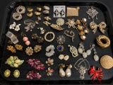 Large Group of Earrings & Brooches - As Pictured