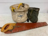 Misc Lineman Accessories Incl Buckets, Hand Saw & Gaffs - As Pictured