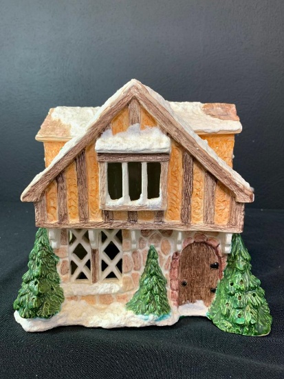 Ceramic Christmas Village Light Up House. This is 8" Tall. - As Pictured
