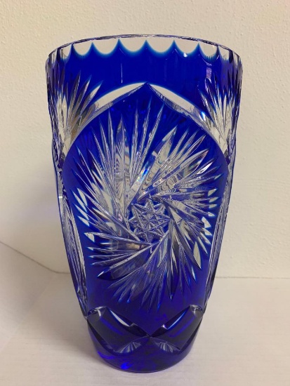 9" Clear/Blue Colored Pressed Glass Vase