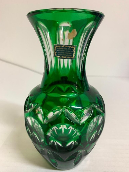 6" Clear/Green Colored Pressed Glass Vase