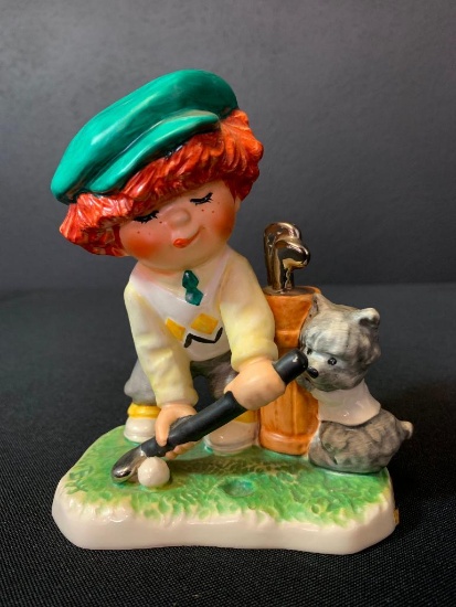 Vintage German Goebel Redhead Figurine "Golfer w/Scottie Dog". This is 5" Tall