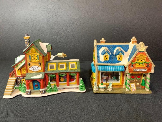 Pair of Ceramic Christmas Village Light Up Houses. They are Approx. 8" Tall. - As Pictured