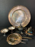 Misc Lot of Silver Plated Items Incl Serving Trays, Butter Dish, Sugar Bowl & More