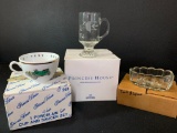 8 Piece Princess House Crystal Lot Incl Fork & Spoon Rests, 4 Mugs & Cup w/Saucer Set New in Box