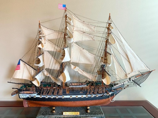 36" x 26" Model Ship "USS Constitution" Replica w/Marble Base Incl Book. This Comes in Two Pieces