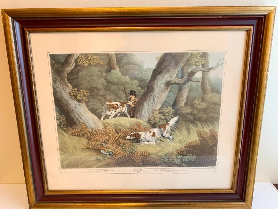 22" x 25" Framed "Pheasant Shooting" Print. Frame Has Scuffs & Scratches