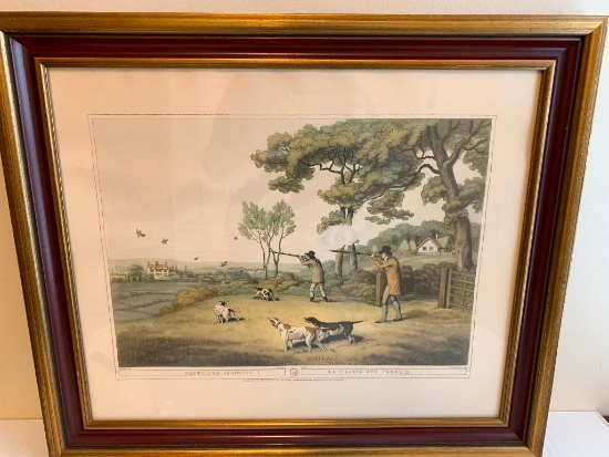 22" x 25" Framed "Partridge Shooting" Print. Frame Has Scuffs & Scratches