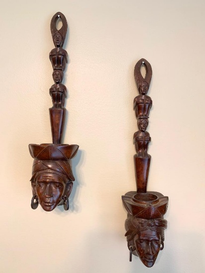 Pair of Wood African Wine Dippers. They are 23" Tall