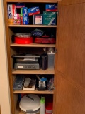 Dining Room Cabinet Lot Incl Cuisinart Griddle Deluxe, Storage Containers, Cake Pans & More