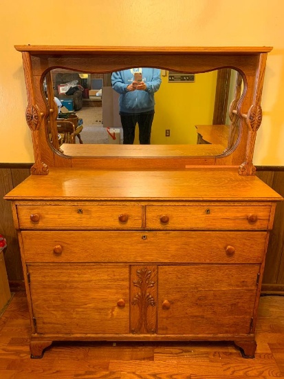 Antique Buffet w/Mirror. This is 56" T x 44" W x 19" D