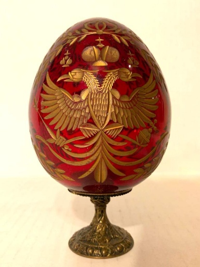 5" Russian Faberge Imperial Double Egg on Bronze Base