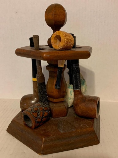 Vintage Smoking Pipes & Holder. Holder is 9" Tall