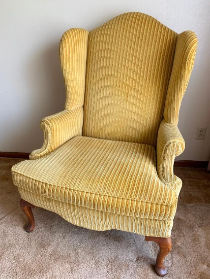 44" T x 31" W Vintage Yellow Corduroy Wingback Chair by Town & Country