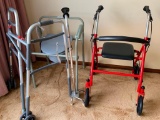 4 Piece Convalescent Lot Incl 3 Walkers & Portable Commode