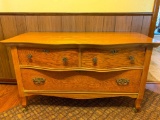 3 Drawer Antique Oak Serpentine Front Low Boy Dresser on Casters. This is 25