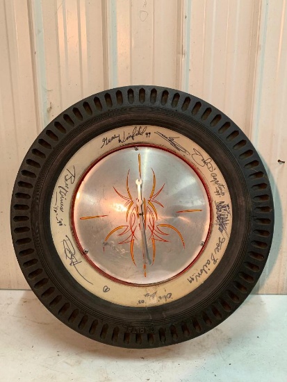Old Whitewall Tire, Signed and Made into Clock. Very Rare Find. This is 27.5" Total Tire Diameter
