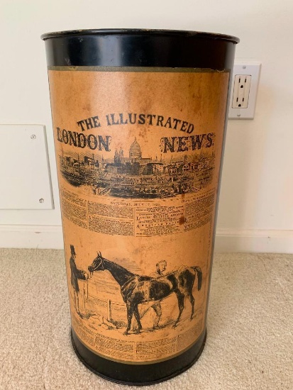 18" Metal Trash Can "The Illustrated London News" Print