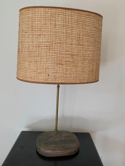 28" Vintage Wood & Brass Lamp w/Shade