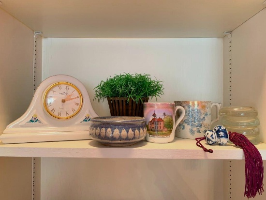 Decorative Lot Incl Mugs, Mantle Clock & More