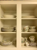 3 Shelf Cabinet Lot of Stratford China Incl Plates, Bowls, Mugs, Saucers & More - As Pictured