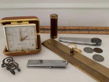 Misc Lot Incl Desk Clock, Sterling Silver Money Clip, Small Pocket Knife & More - As Pictured