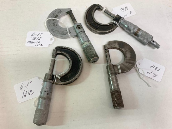 Set of 4 0-1" O.D. Micrometers. One is Missing a Lock