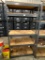 Collapsable, Metal Shelving Unit with Particle Board Shelves, Shelves are used and some