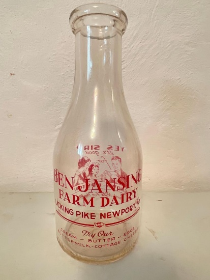 Ben Jansing Farm Dairy Licking Pike Newport, KY 1 QT Milk Bottle