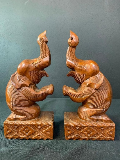 Pair of Wood Elephant Bookends. They are 11" Tall