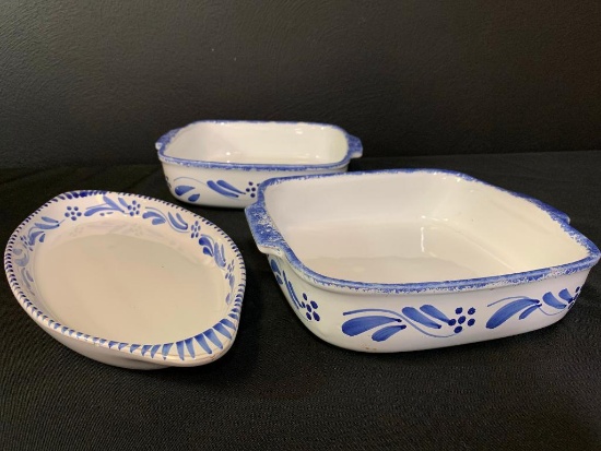 Pair of Ceramic & Clay 9" Casserole Dishes & Serving Tray Made in Italy