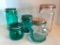 Misc Lot of Green & Clear Glass Canisters. The Tallest is 10