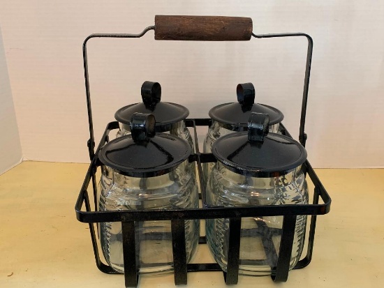 12" x 10" Wire Basket w/4 Lidded Glass Jars