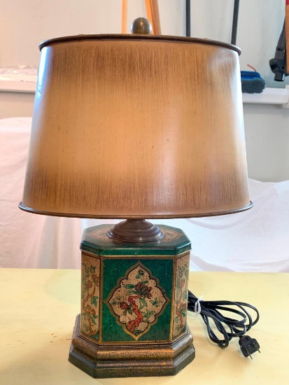 17" Vintage Tin Lamp w/Cool Shade. Shade has a Dent in it.