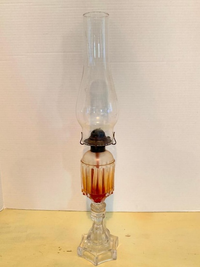 21" Antique Glass Oil Lamp. Very Pretty