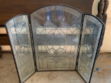 3 Panel Wrought Iron & Stained Glass Fireplace Screen. This has a Few Cracks in the Glass.Very Heavy