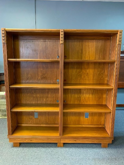 Contemporary Solid Wood Double Bookcase. This is 69" T x 62" W x 14" D