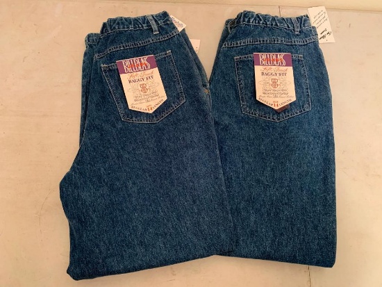 Two Pairs of Bill Blass, Size 14 Baggy Fit Ladies Jeans with Tags (Mom Jeans)