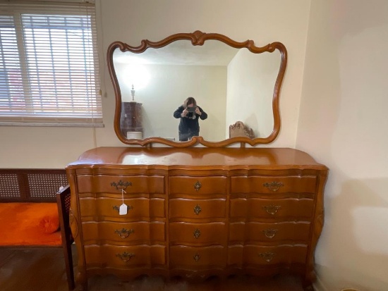 Dresser w/12 Drawers & Mirror. This is 36" T x 62" W x 22" D
