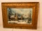Antique Picture Frame with Winter Scene Print as Pictured, Frame is 19