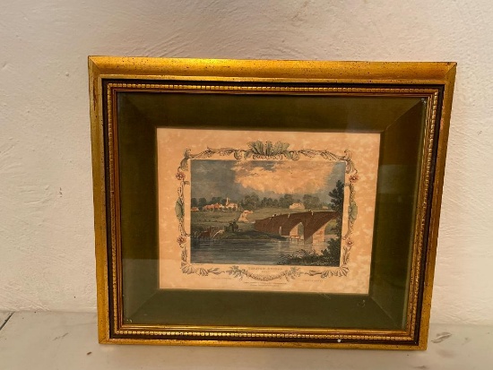 Framed Print of "Tombleson View" or Treston Bridge, Kent" The frame is 13 1/2" by 11 1/2"
