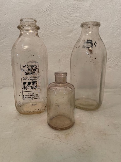 Group of Three Vintage Glass Bottles as Pictured