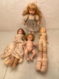 Group of Four Vintage/Antique Pottery/Porcelain Dolls as Pictured