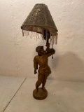 Antique Figural, Metal Lamp Creation as Pictured, Crack in Raised Arm, 19