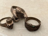 Group of Three Silver Color Rings, Two Harley Davidson and One Skulls